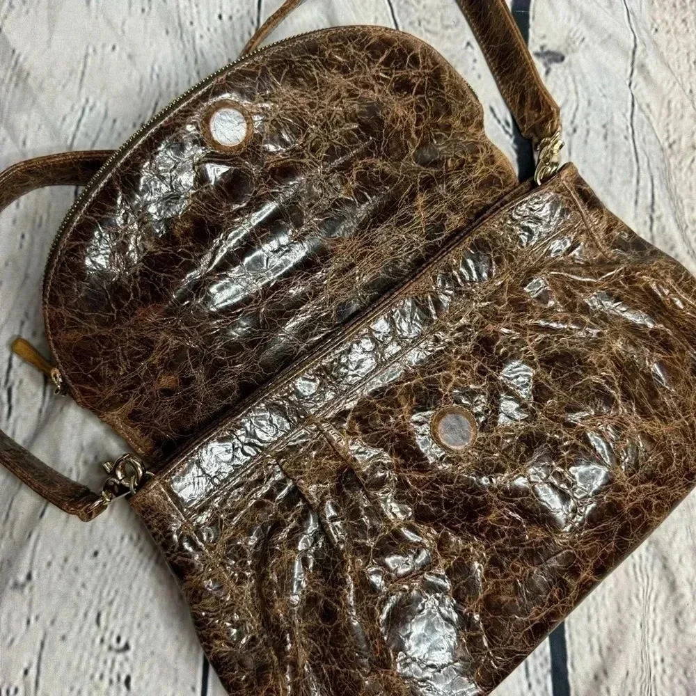 Zina Eva Brown Leather Suede Shoulder Bag - Picture 2 of 13